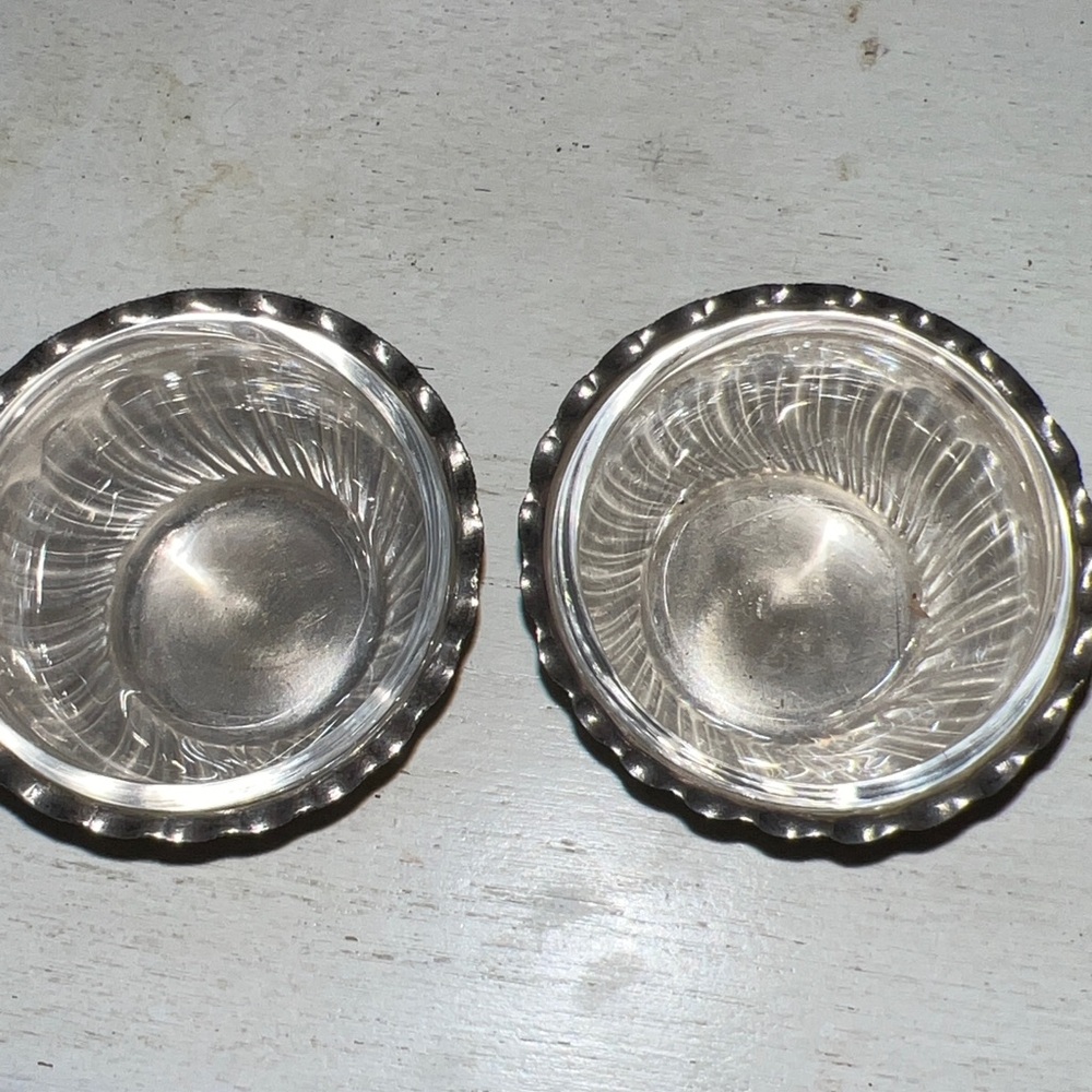 Set Antique Sterling Silver Alexander Clark London Salt Cellars & inserts - Picture 3 of 6